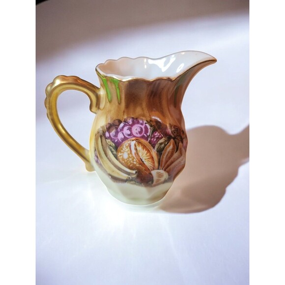 Vintage Japan Lusterware Creamer & Sugar Bowl Set – Fruit Design Gold Trim – MCM - Picture 4 of 11